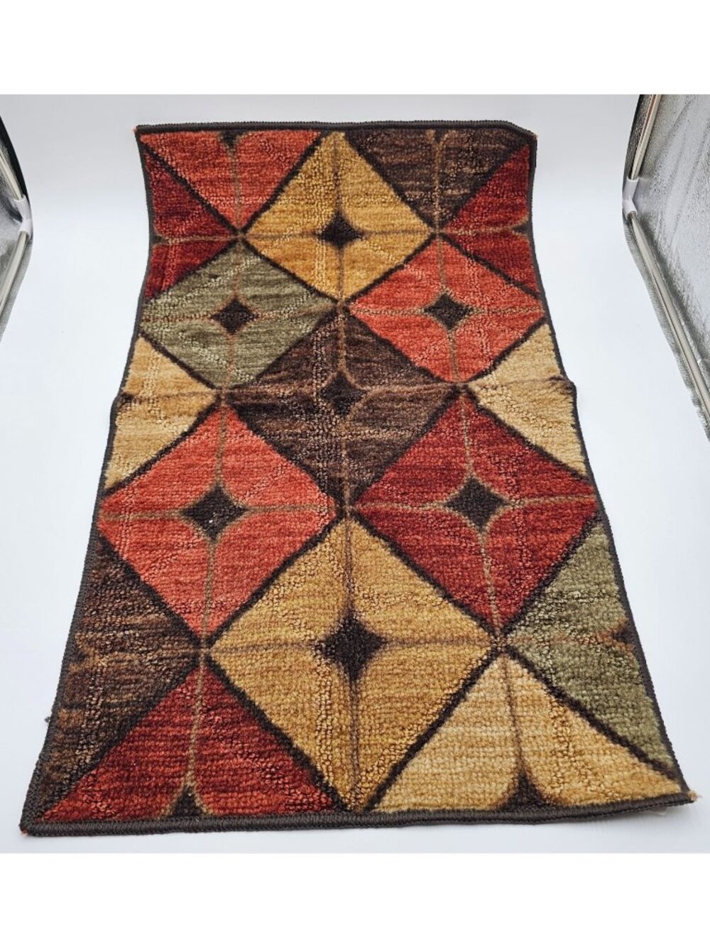 NWT Geometric Rust & Copper Area Rug 20x34 Kohls Warm Fall Tones Durable Backing